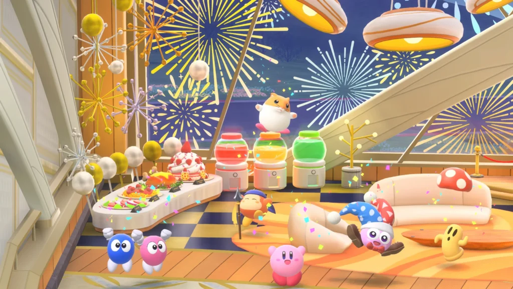 Kirby Air Riders: From today until January 13th, the main menu and paddock will switch to a limited time New Years theme!